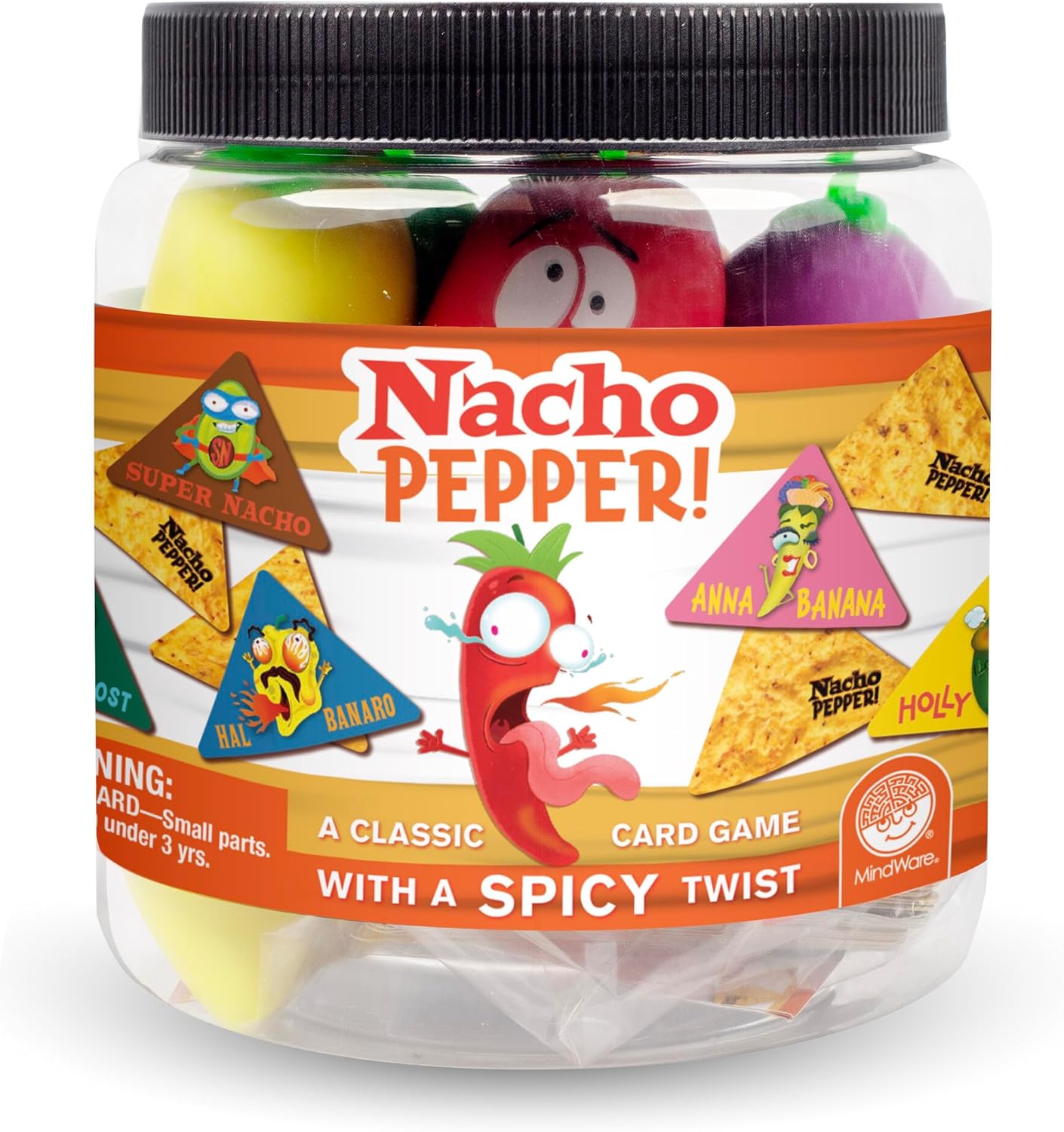 MindWare Nacho Pepper! Fast-Paced Match and Grab Card Game, Quick Reaction Party Gameplay for Kids and Adults, Includes Play Peppers and Cards, Family Game Night Favorite Ages 6 and Up