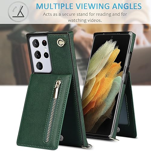 Miniatura 8 de Funda compatible con Samsung Galaxy S22 de 6.1 pulgadas, bolso de bolsillo, correa de hombro, elegante funda protectora para Galaxy S22 (verde