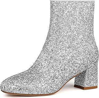 MISSMILLER Rhinestone Boots for Women Sparkly Cowgirl Boots Pointed Toe Chunky Heels Rhinestone Cowboy