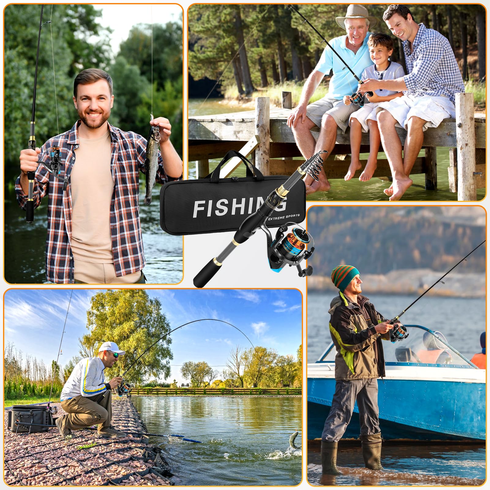Ertisa Canna da Pesca Spinning, 2.1m Fibra di Carbonio Canne Pesca Telescopica Set Combinato Canna da Spinning e Mulinello da Pesca Esche da Pesca Kit Borsa da Trasporto Per Mare e Acqua Dolce Viaggio