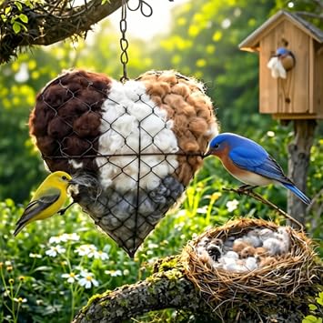 Handmade Alpaca Fiber Bird Nesting Heart, 2026 New Bird Nesting Material Holder, Hummingbird Houses Nest Boxes Gifts for Outside Garden Yard Art Birdhouse, Birds Lovers 1PC