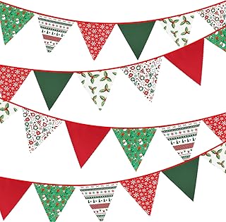 GCQQ Christmas Pennant Banner - 40FT Red Green Cotton Merry Christmas Pa...