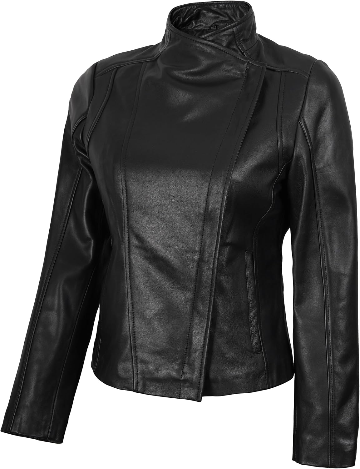 fjackets Womens Asymmetrical Leather Jackets for Women - Real Lambskin Womens Leather Moto Style Jacket