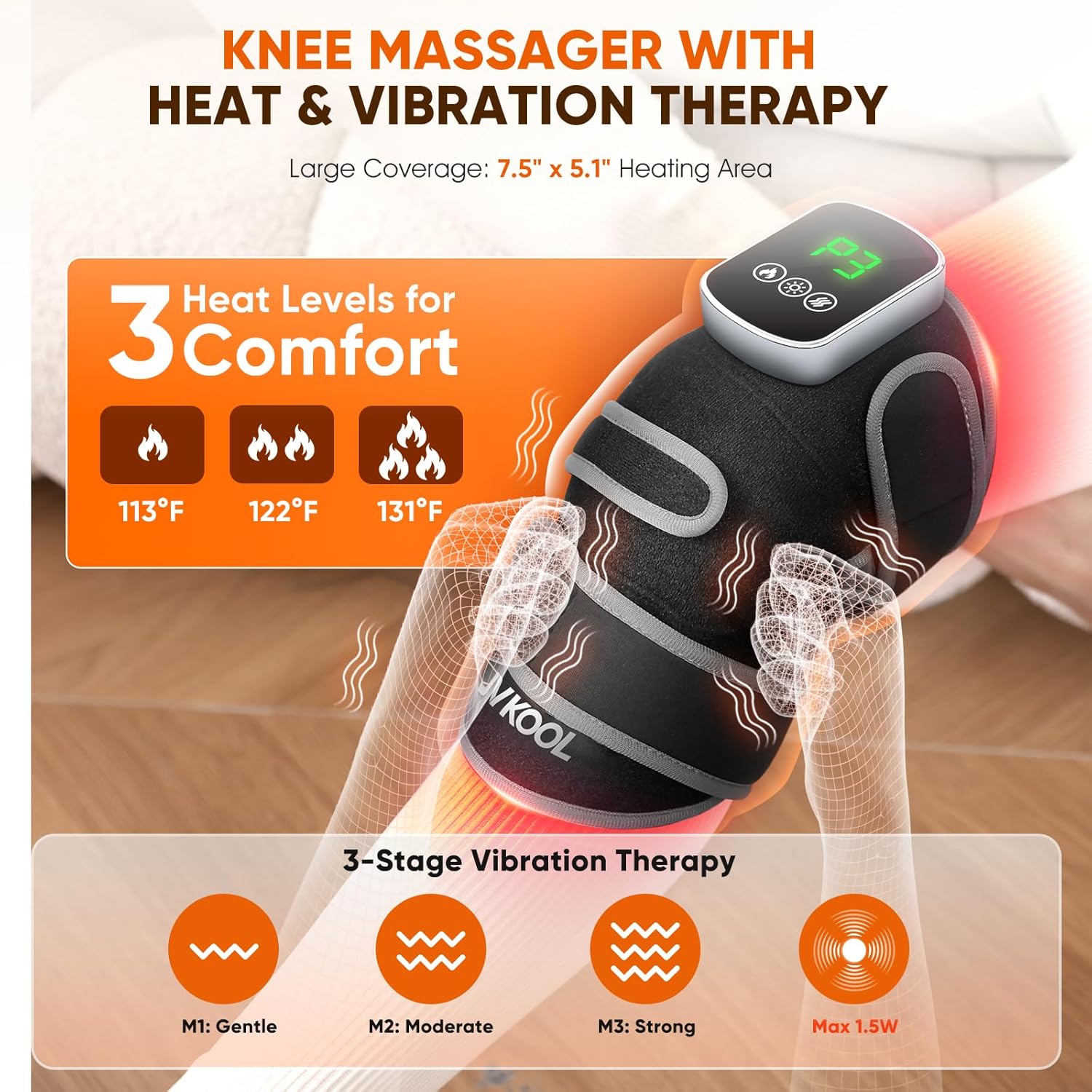 Knee Massager with Heating and Red Light Therapy: Infrared Light Therapy Vibration Moodes Knee Brace for Women - Muscle Relaxation Joint Care Pain Relief - Ideal Gifts for Active Men(Grey) - Image 3