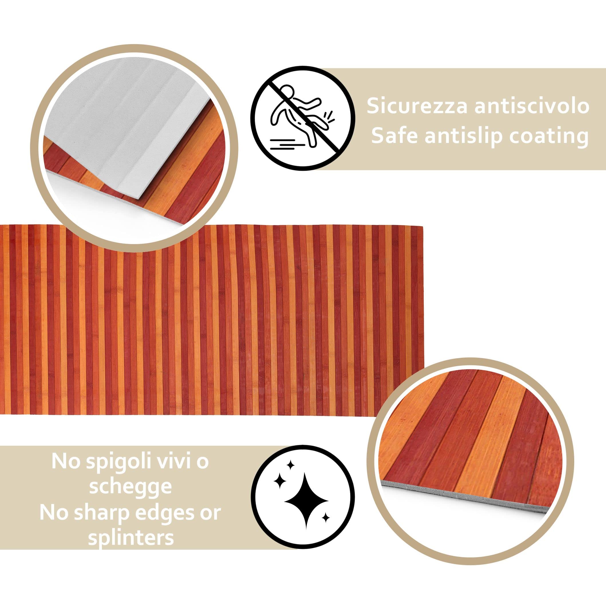 Tappeto Bamboo Cucina Antiscivolo Lavabile | Tappetino Cucina Idrorepellente | Passatoia Cucina Antiscivolo Lavabile ed Eco Sostenibile | Tappeto Bambu Effetto degradè (Rosso, 50x200)