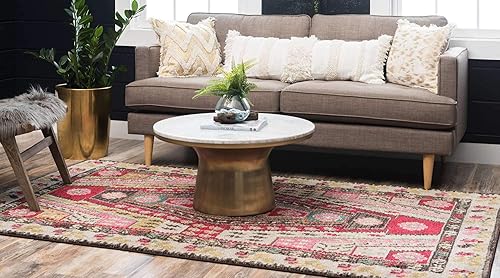 Miniatura 2 de Unique Loom Sedona Collection Southwestern, geométrico, borde, sobreteñido, moderno, tribal, alfombra abstracta de 5 x 8 pies, multicolor y beige