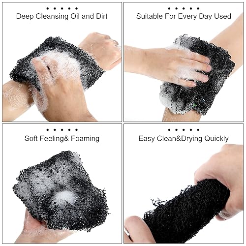 Miniatura 4 de Esponja larga africana de red de baño larga para ducha, limpiador de espalda, esponja de baño para uso diario o relleno de calcetines (negro)