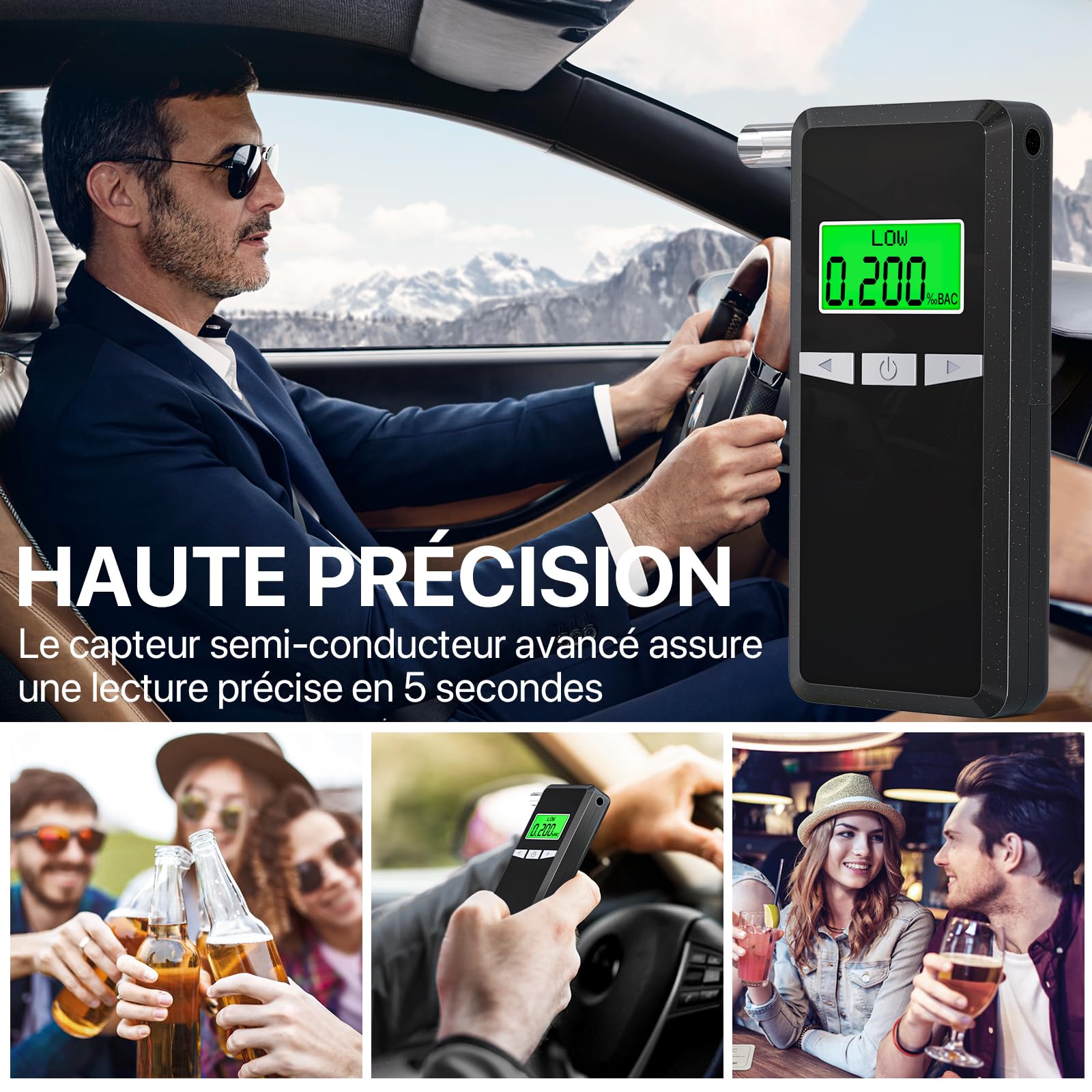 Alkoholtester Polizeigenau, Hochpräziser Promillemessgerät mit Digitalem Farbigem LCD-Anzeige, Professioneller Alkoholmessgerät mit 10 Mundstücken für den Einsatz zu Hause oder auf Partys