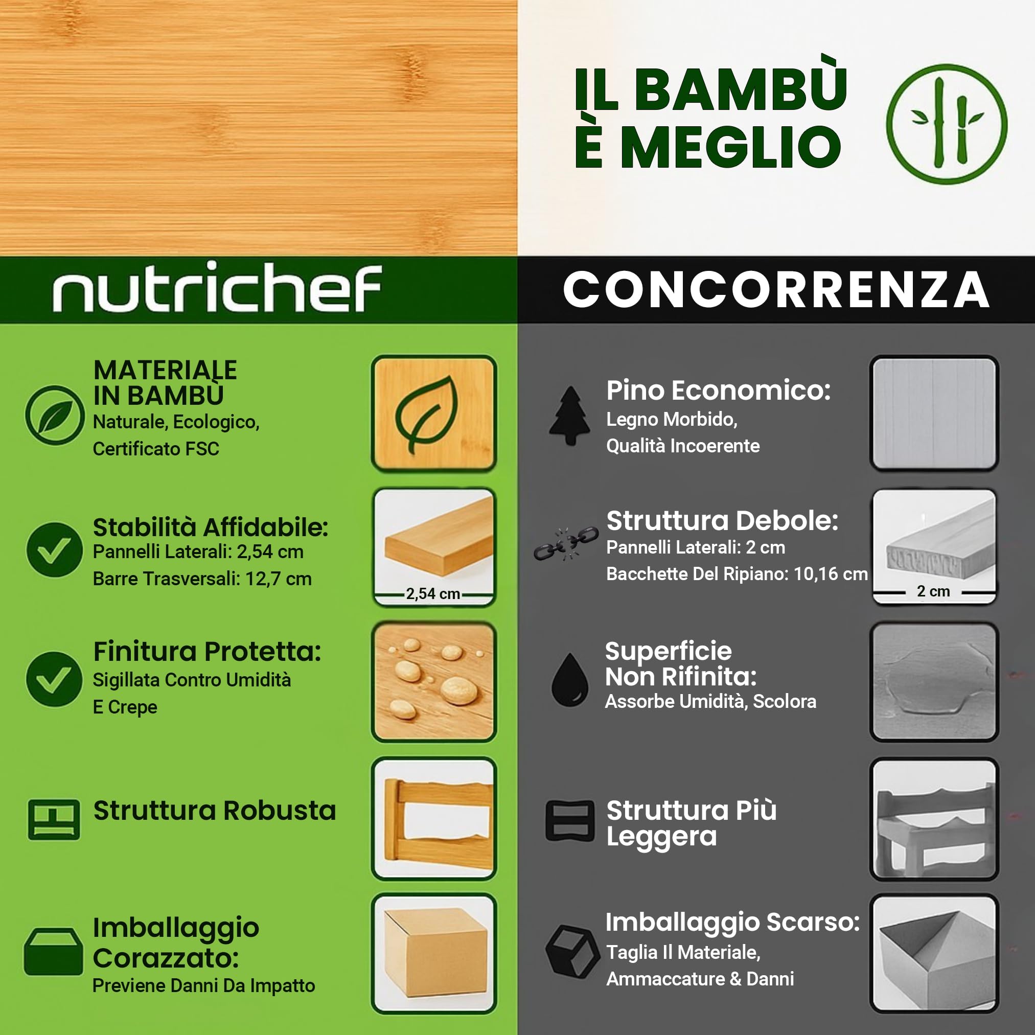 NutriChef Portabottiglie Vino Modulare in Bambù, Cantinetta Vino Legno Impilabile a 4 Ripiani per 24 Bottiglie Formato Magnum (Diametro 10 cm), Design a Croce 2x