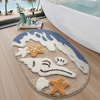 LUMI Beach Bathroom Rugs, Non Slip Bath Mat Ultra Soft Washable Absorbent Quick Dry, Ocean Sea Theme Bath Rug with Starfish Shell for Shower Floor, Kitchen Decor, Kids Room, 22"x34"