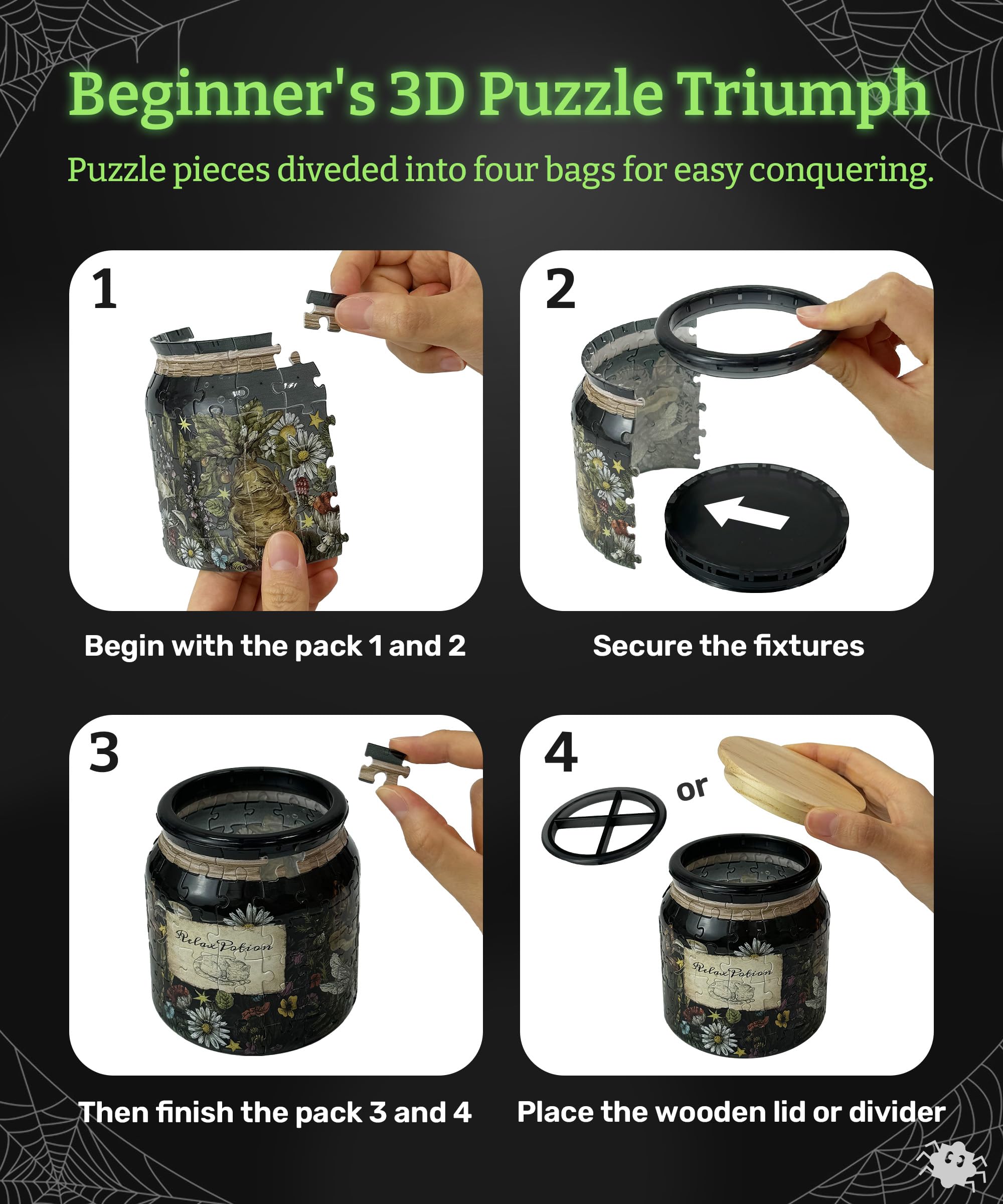PieceRelax 3D Puzzle Pojemnik na Długopisy - Relax Potion [BB1041], 96 Elementów, Drewniana Pokrywka