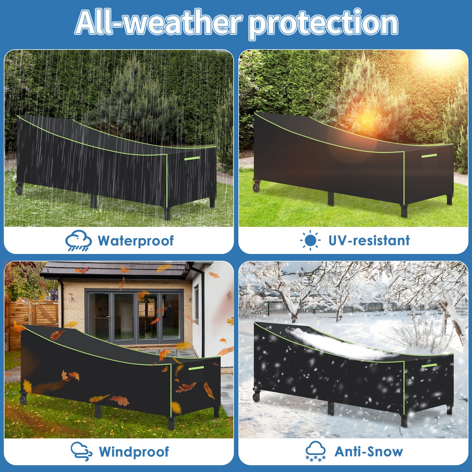 GARPROVM Gartenliege Abdeckung Wetterfest 2 STK, Schutzhülle für Loungeliege 200x75x40/70cm, 210D Oxford Gewebe Wasserabweisend Staubdicht mit Belüftung, Outdoor Abdeckplane für Sonnenliege Liegestuhl