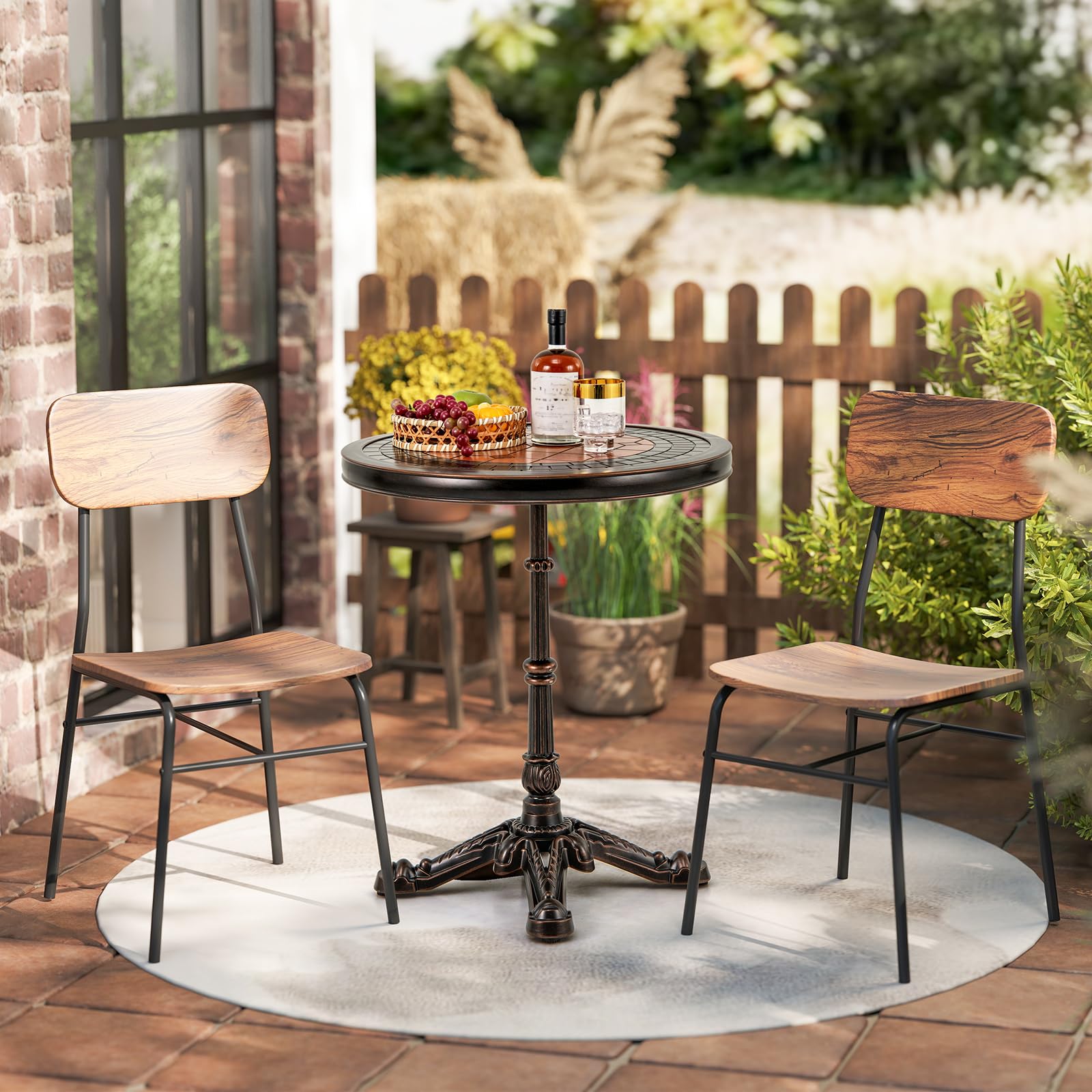COSTWAY Table de Salle à Manger Ronde 60,5 cm Aluminium Coulé Résistante aux Intempéries Bronze