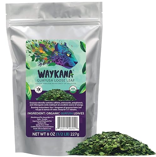 Waykana - Té energético orgánico de hojas sueltas de Guayusa 12 libra 8 onzas Alternativa a la yerba mate café y té verde sabor suave sin amargo
