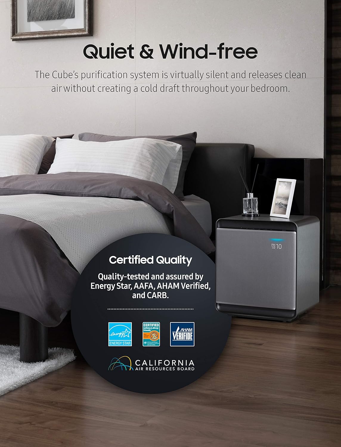 Flash Sale Buy 1 get 1 SAMSUNG Cube Smart Air Purifier with 3 Stage True HEPA Filter System | Silent & Wind-Free | for Allergies, Pet Dander, Odor, and Dust, 310 sqft Room Coverage, Silver
