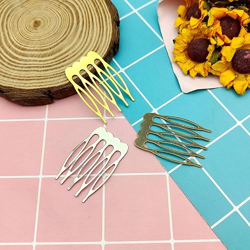 Miniatura 7 de 30 peines de alambre de metal para mujer, 5 dientes, peines laterales de velo de boda, pinzas para el cabello giratorias, joyería decorativa