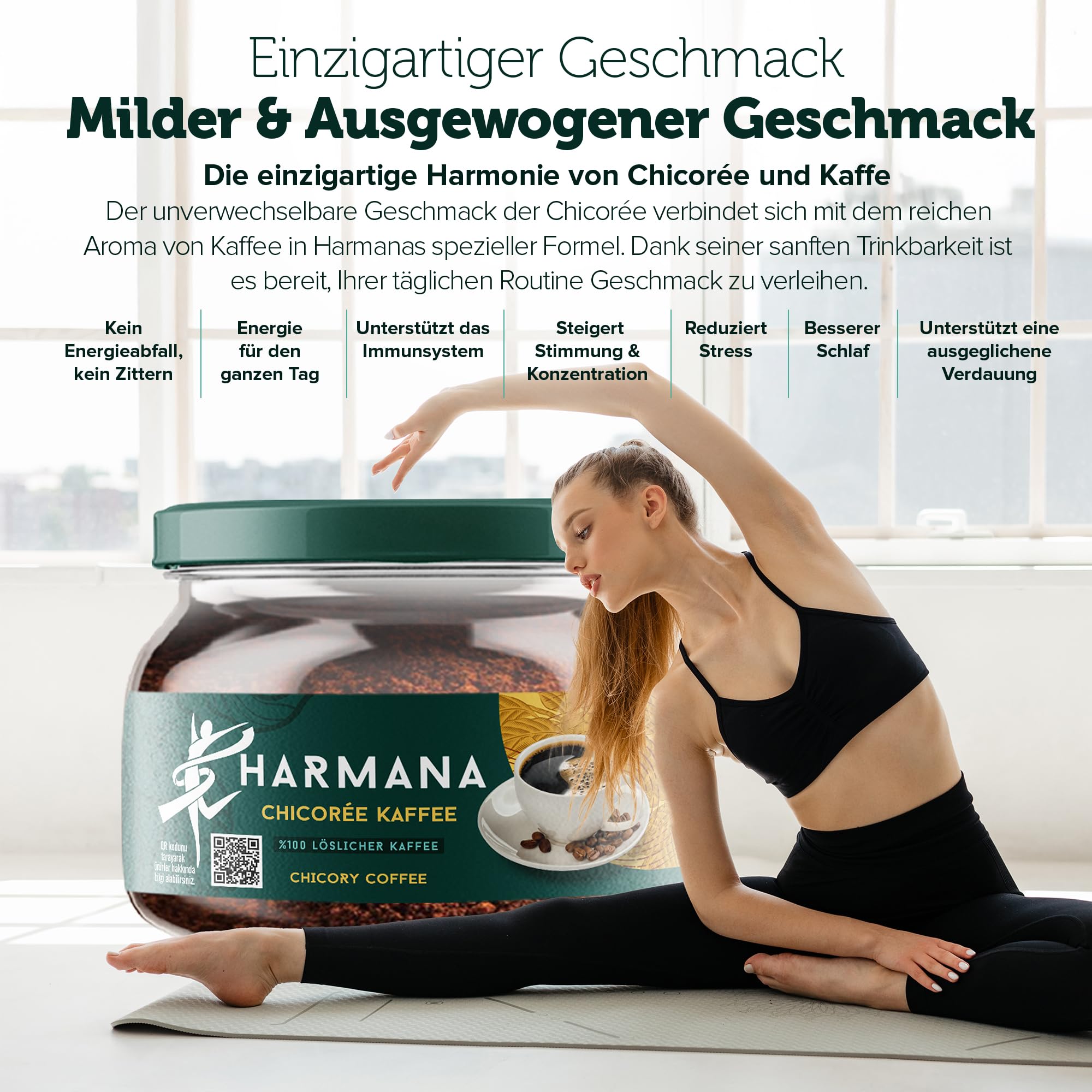 Harmana Zichorienkaffee Instant, 150g (60 Portionen), 60% Instant Kaffee, 40% Zichorie, mit Koffeinfrei für mehr Energie Coffee, kräftiger Geschmack, natürlich, ohne Zuckerzusatz