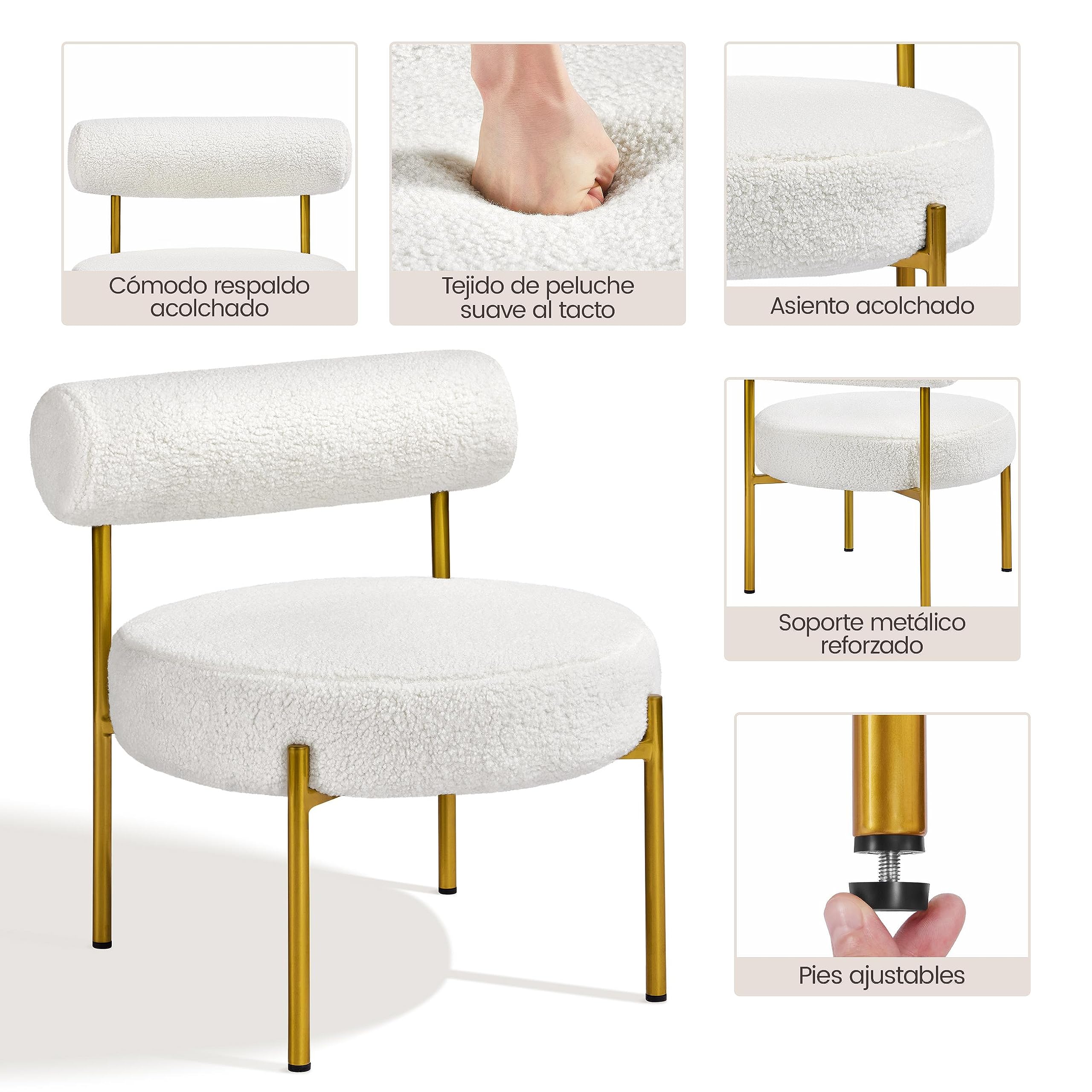Yaheetech Silla de Comedor Tapizada Asiento y Respaldo Acolchado Bouclé