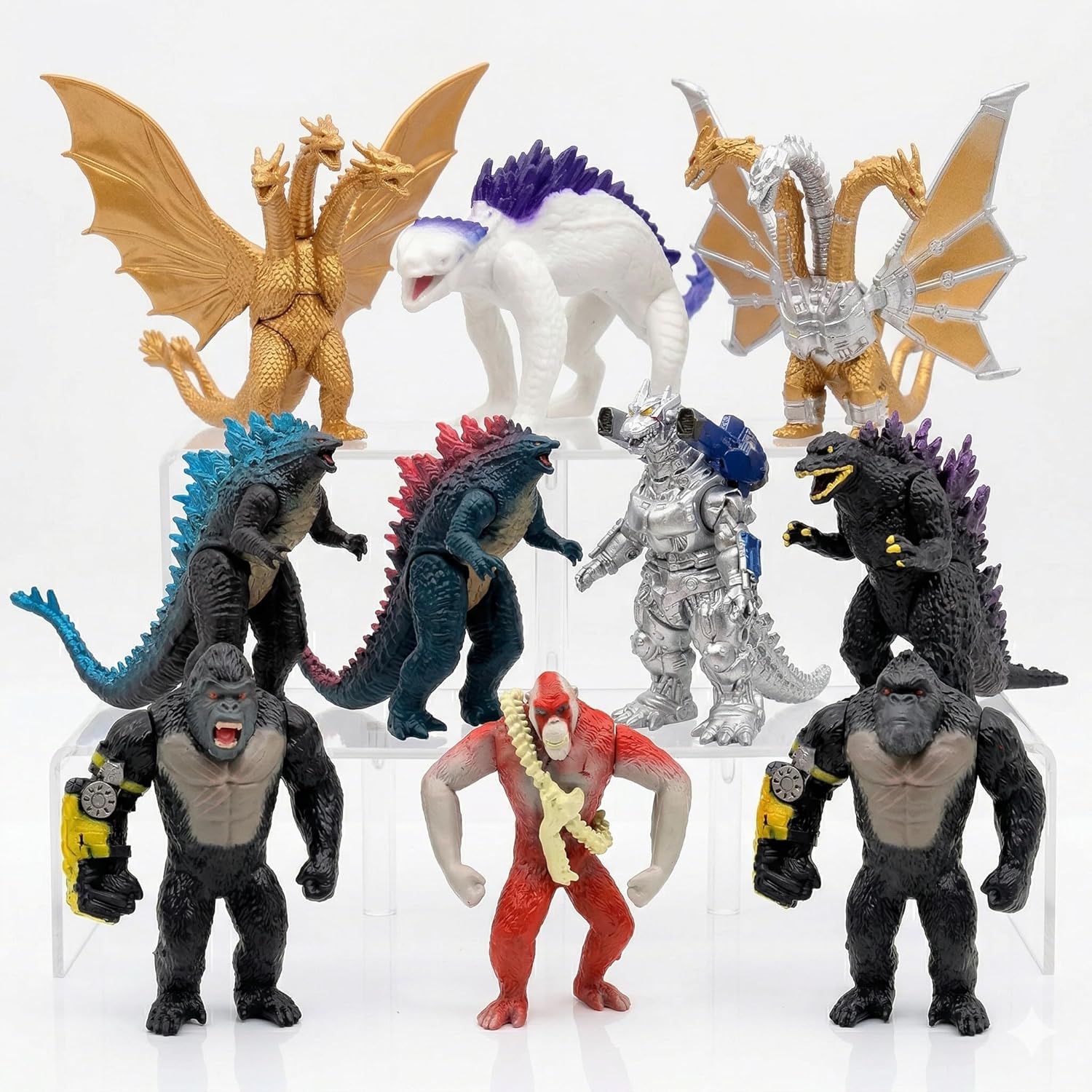 JAYKENIXO 10 Pack Monster Action Figures Set – Dragon, Scar, Kong & Kaiju Creature Toys with Movable Joints, Collectible Battle Figures for Kids Playset, Party Favors & Gifts