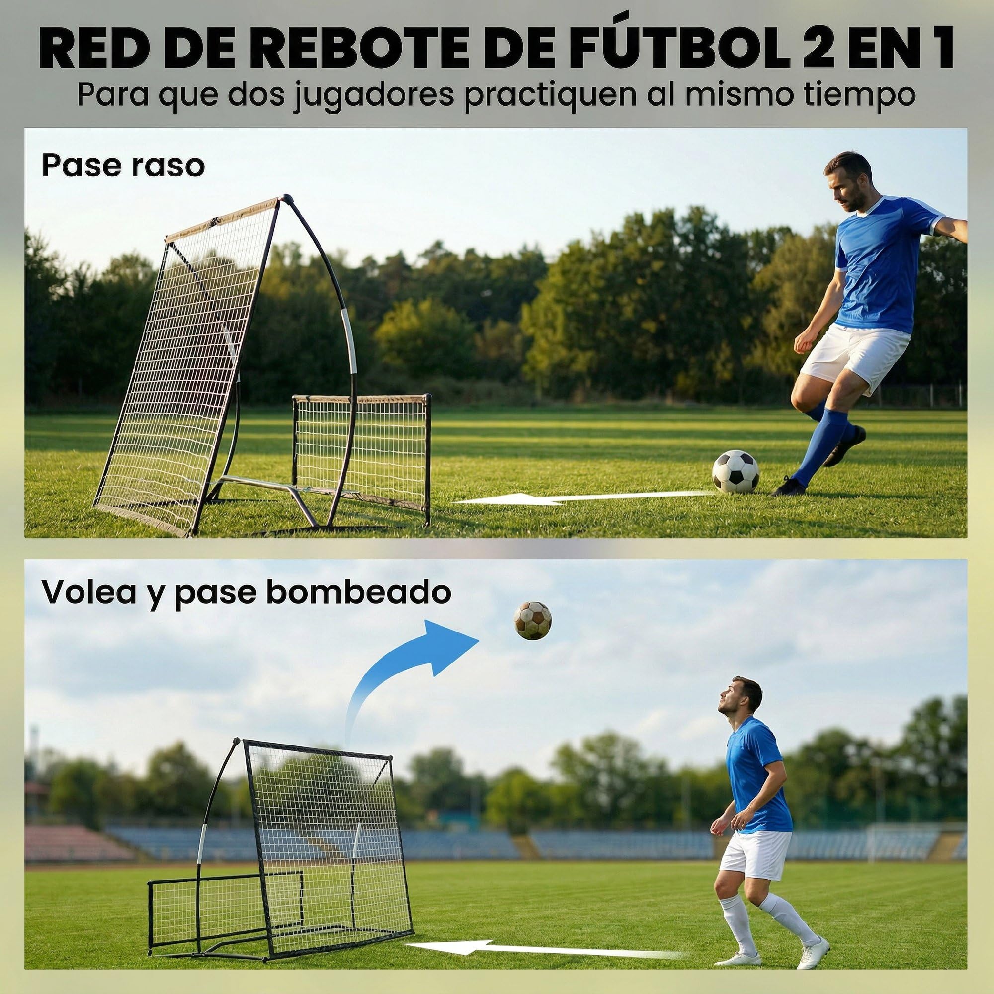 SPORTNOW Red de Rebote Plegable 2 en 1, Reboteador de Fútbol Portátil con Bolsa de Transporte, para Entrenamiento de Fútbol y Béisbol, para Jardín, 200x94x122 cm, Negro