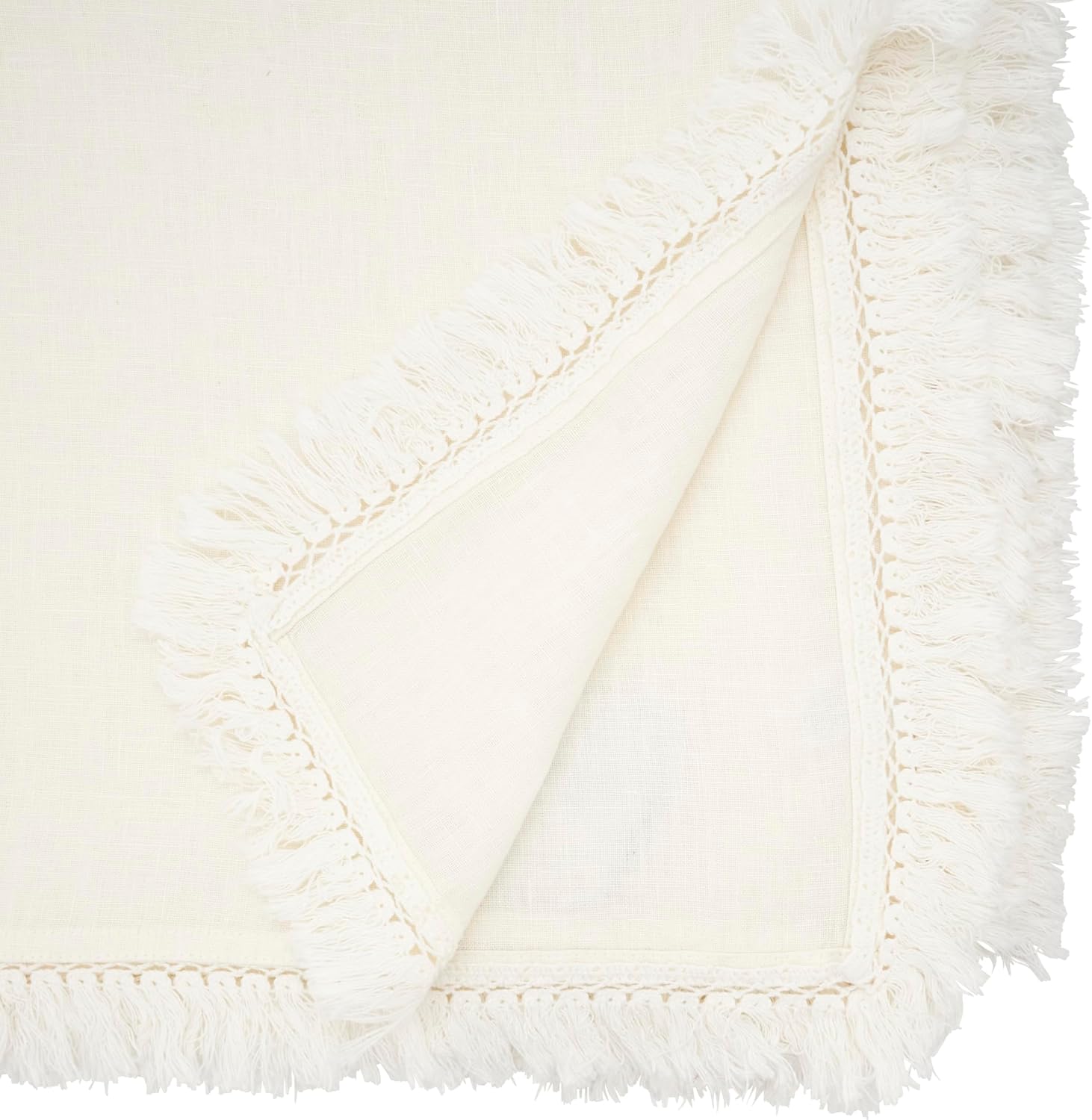 SARO LIFESTYLE Stonewashed Linen Fringed Tablecloth, 59"x102", Ivory