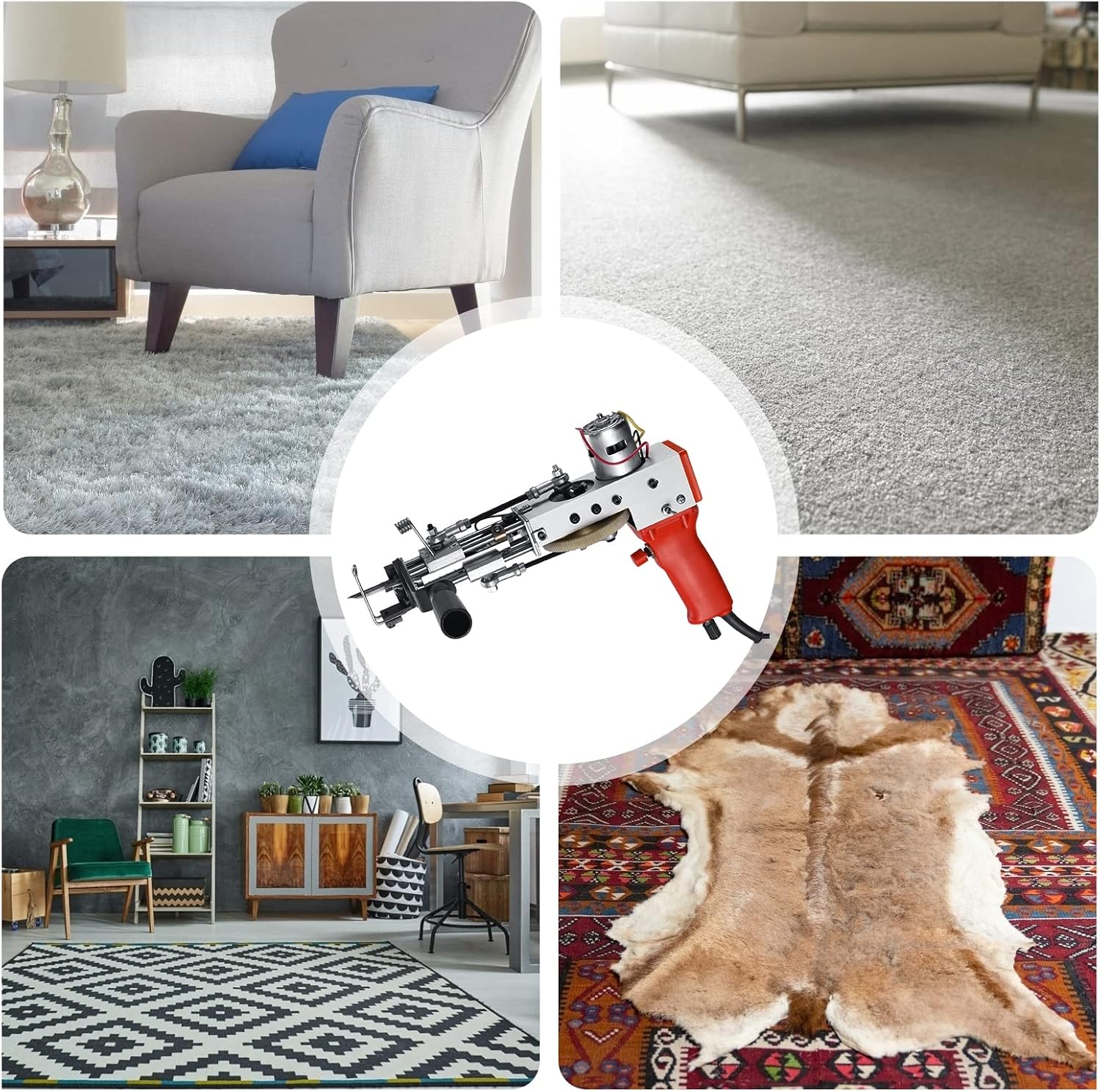 GeRRiT 2 in 1 Rug Tufting Gun, Cut Pile and Loop Pile Carpet Tufting Machine, Electric Rug Flocking and Weaving Tool, Adjustable Carpet Maker Kit, DIY Rug Making Supplies and Accessories, Red