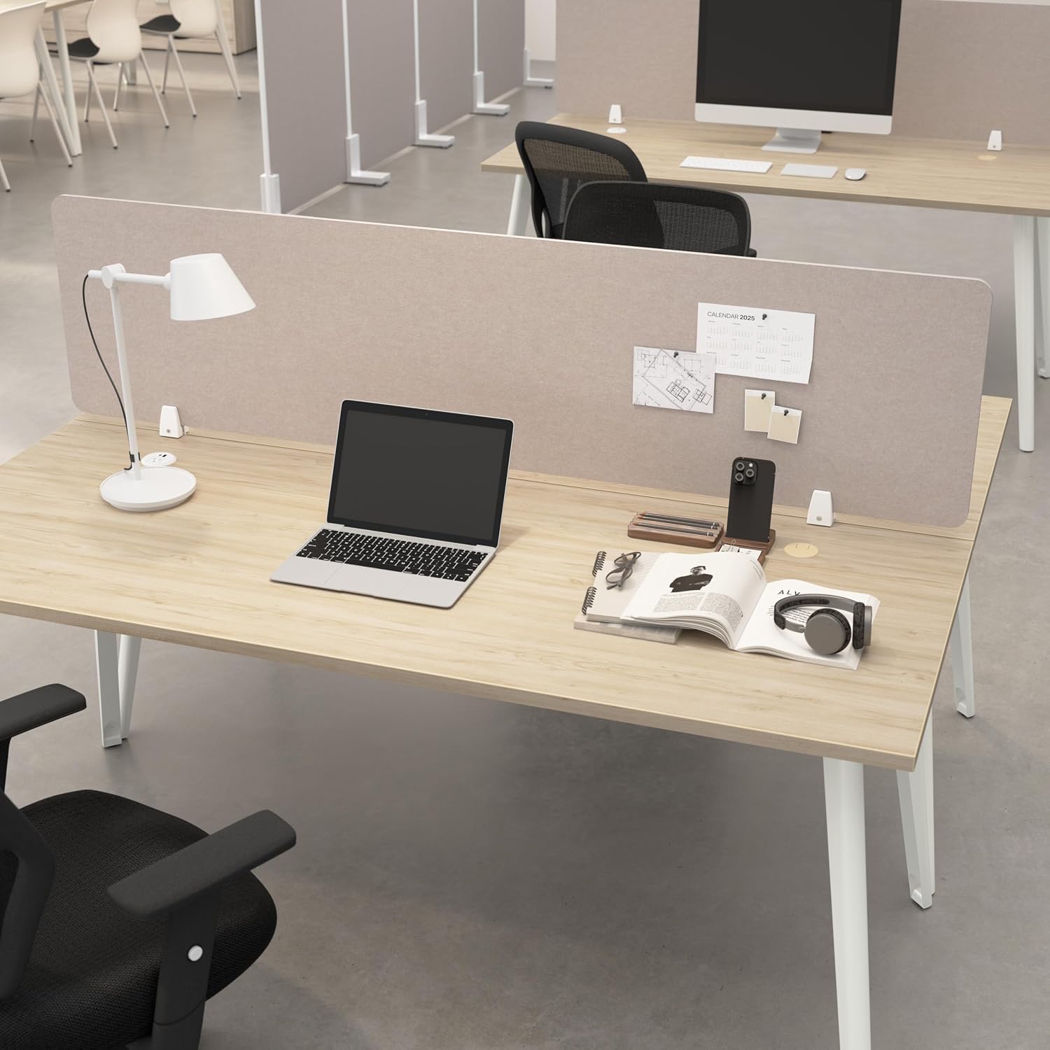 Bush Business Furniture 70W Desktop Privacy Screen in Warm Beige, Desk Mounted Office Partition with Acoustic Sound Dampening Panel