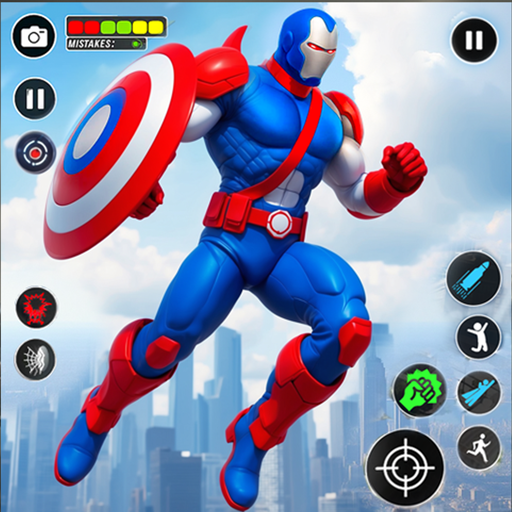 Superhelden-Flugroboter im amerikanischen Stadtkrieg