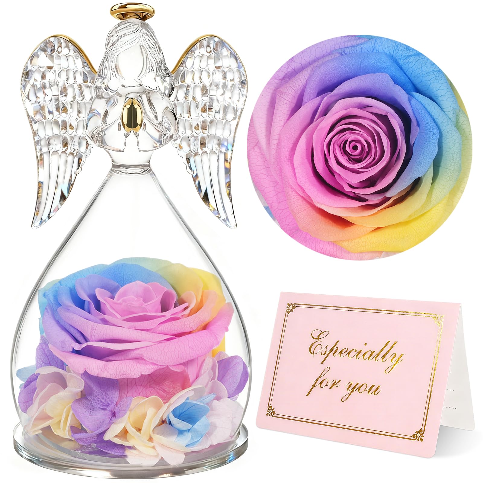 Yamonic Frauen,Ewige Rose Engel Geschenk für Mama,Ewige Rose im Glas Oma Geschenke,Valentinstagsgeschenk für Sie,Geburtstagsgeschenk für Frauen, Geschenk zum Muttertag