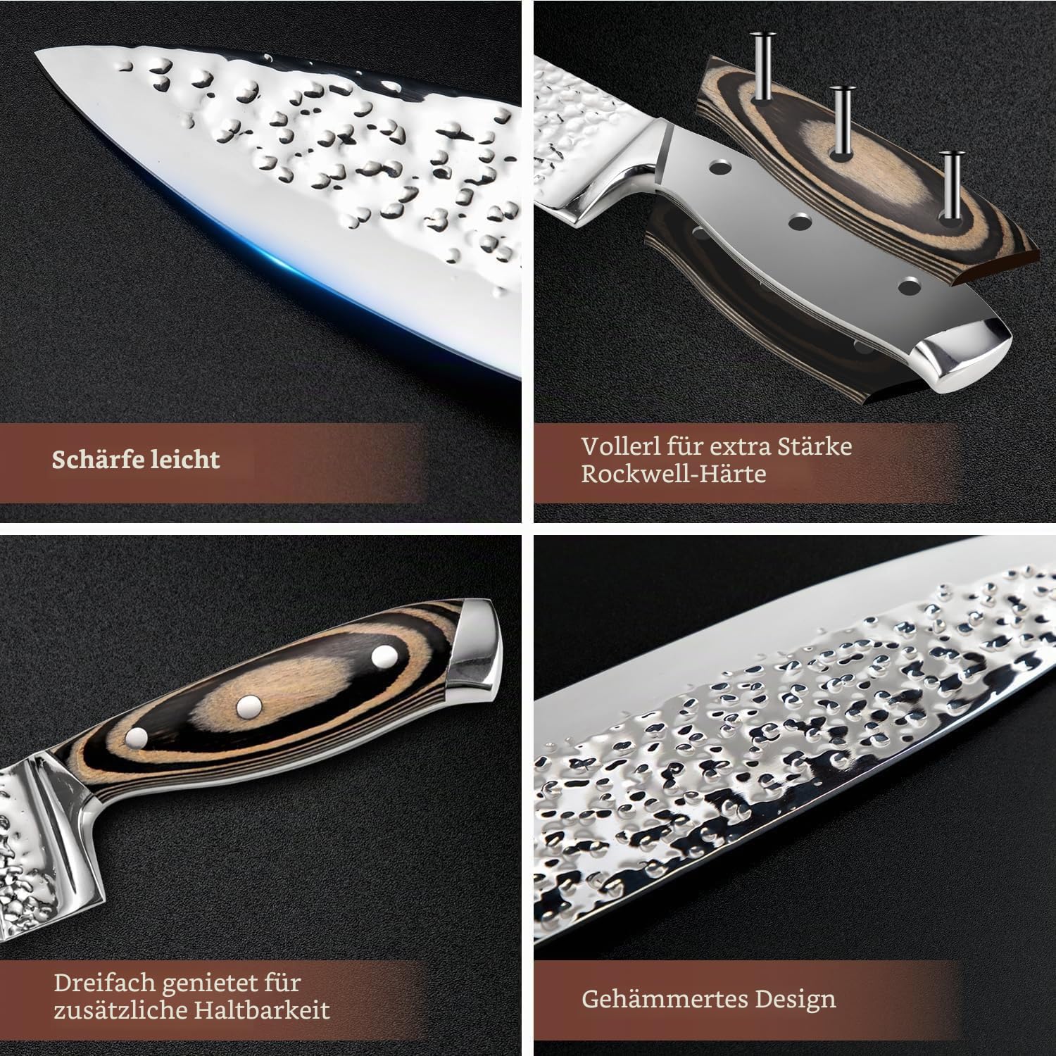Messerblock mit Messer 15-teilig, Rostfreier Spezialstahl Ultra Scharf, Profi Allzweck Küchen Messerset mit Steakmesser, Brotmesser, Küchenschere & Messerschärfer, Naturholzfarben Holz Griff