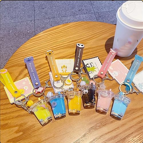 Miniatura 4 de Rertnocnf Lindo llavero de animal líquido flotante Kawaii llaveros mochila colgante colgante pulsera llavero llavero para niñas mujeres