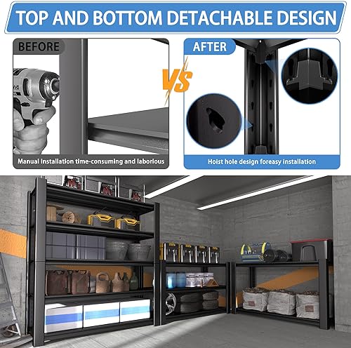 Miniatura 4 de Estantería de garaje de 5 niveles resistente, estante de almacenamiento de metal de capacidad de 3000 libras, 24 pulgadas de profundidad x 60