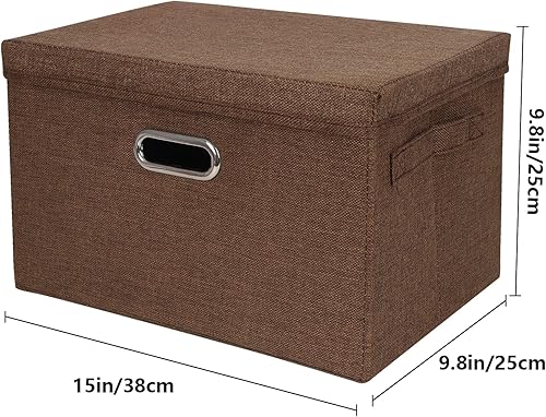 Miniatura 5 de DAYARD Cajas de almacenamiento plegables con tapas, de tela de lino, apilables, contenedores organizadores, cestas con cubierta para armario,