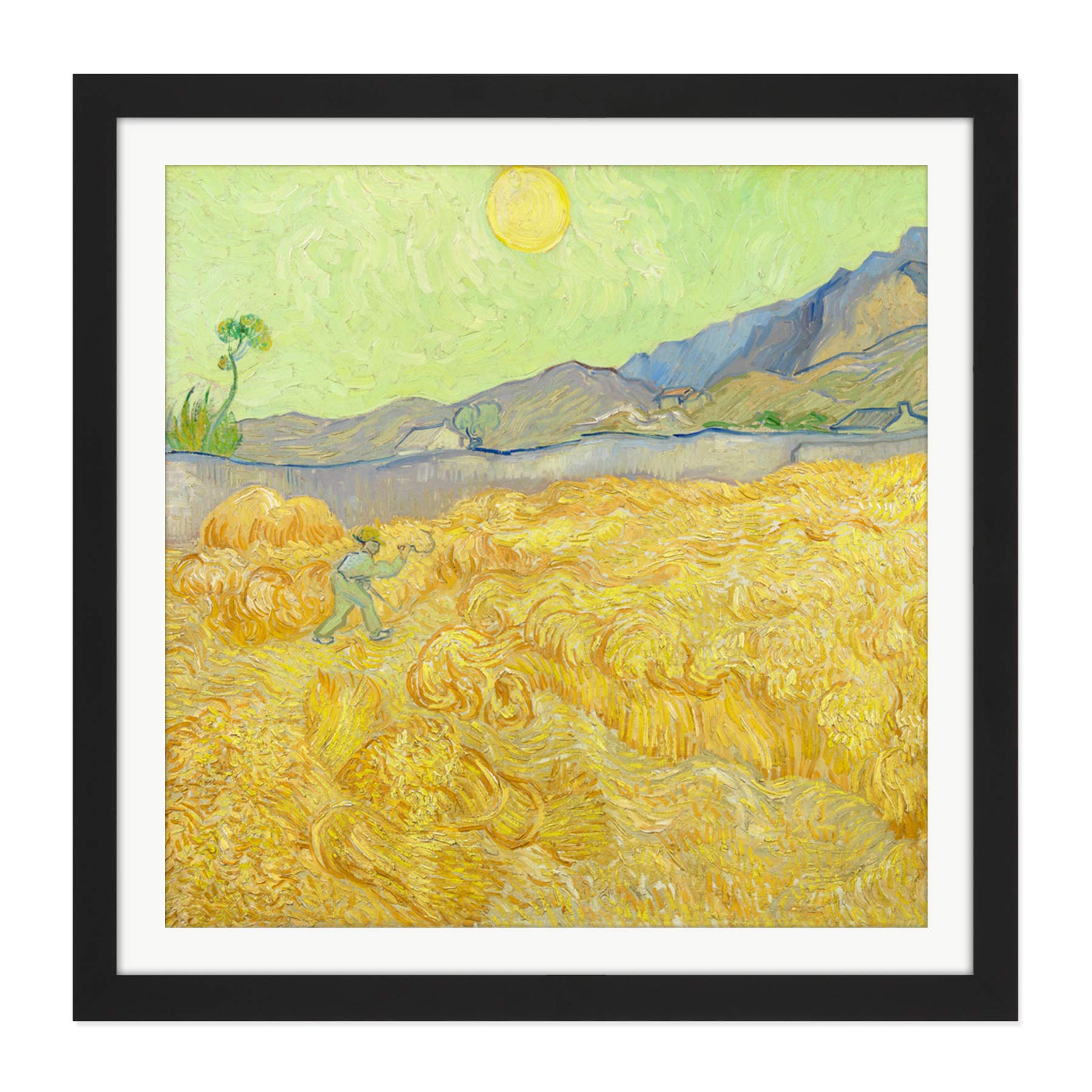 Vincent Van Gogh Wheatfield With A Reaper Square Wooden Framed Wall Art Print Picture 16X16 Inch