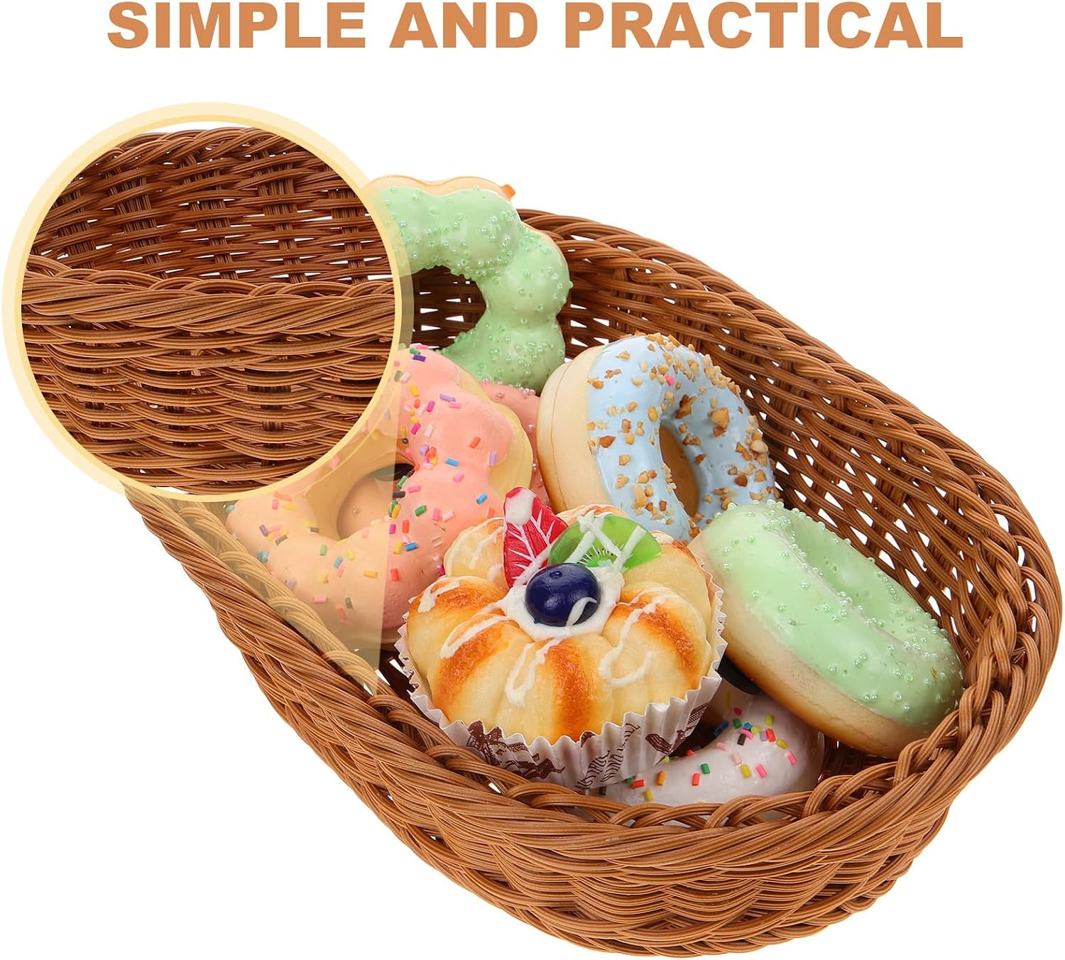 Oval Woven Bread Basket, PP Rustic Tabletop Serving Basket