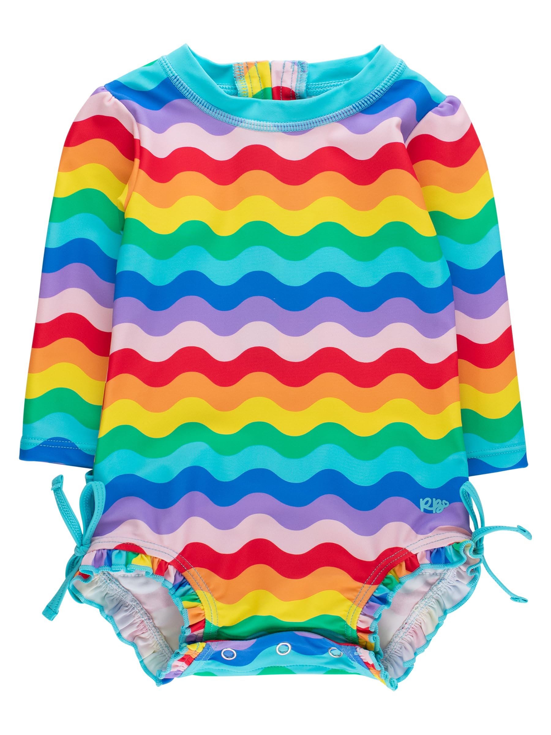 RuffleButts Baby Girls Novelty Baby One Piece - Rash Guard Swimsuit | 80% Nylon 20% Spandex, UPF 50+, Lightweight, Medium Stretch, Full Seat Coverage, Bottom Snaps, Unlined, Infant Beach Swim