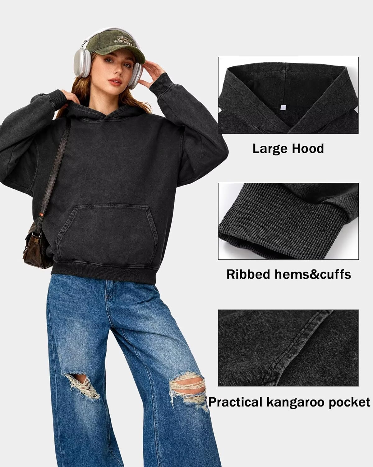 KPOP Acid Wash Hoodie for Men Oversized Vintage Cotton Sweatshirt Retro Pullover Couples Streetwear with Pockets Unisex - Image 6