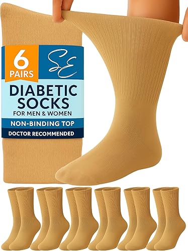 Vista 34 de Special Essentials Calcetines para diabéticos para hombres y mujeres, 6 pares de calcetines neuropatía que no se vinculan y absorben la humedad