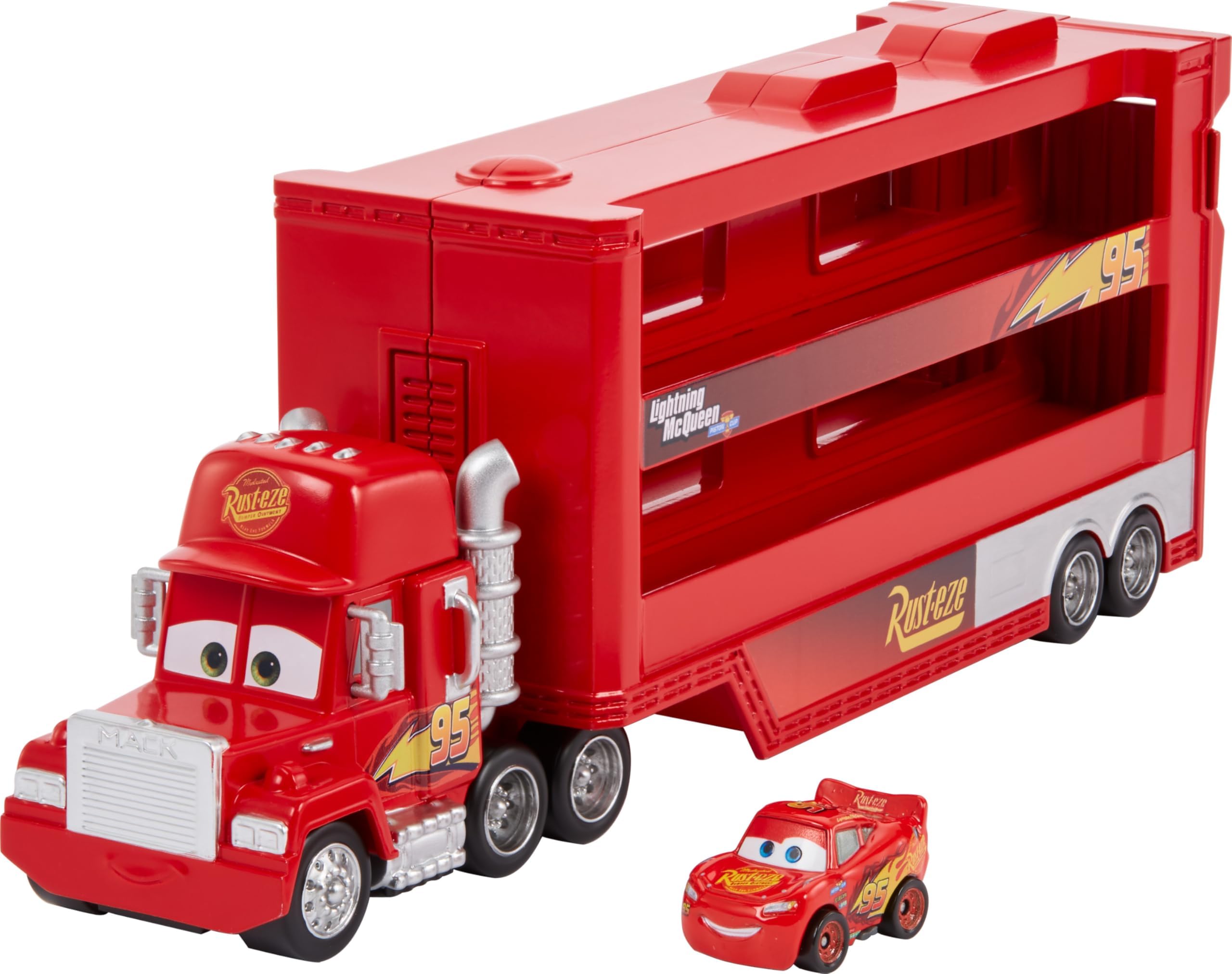 Disney and Pixar Cars Mack Mini Racers Hauler & 1 Mini Toy Car, Toy Transporter Truck Holds 18 Minis, Collectible Set