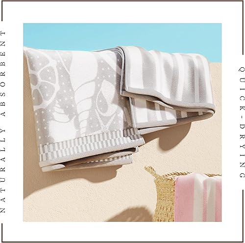 Miniatura 10 de Great Bay Home Juego de 2 toallas de playa grandes  Toallas de playa de tortuga y rayas para adultos y toallas de piscina de terciopelo con 100%