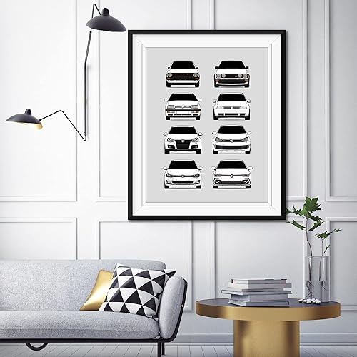 Vista 3 de Handmade Poster compatible with Volkswagen Golf GTI Generations and Print of VW GTI (Car Models: MK1 to MK8) - White, 8x10" Satin Print (Unframed)