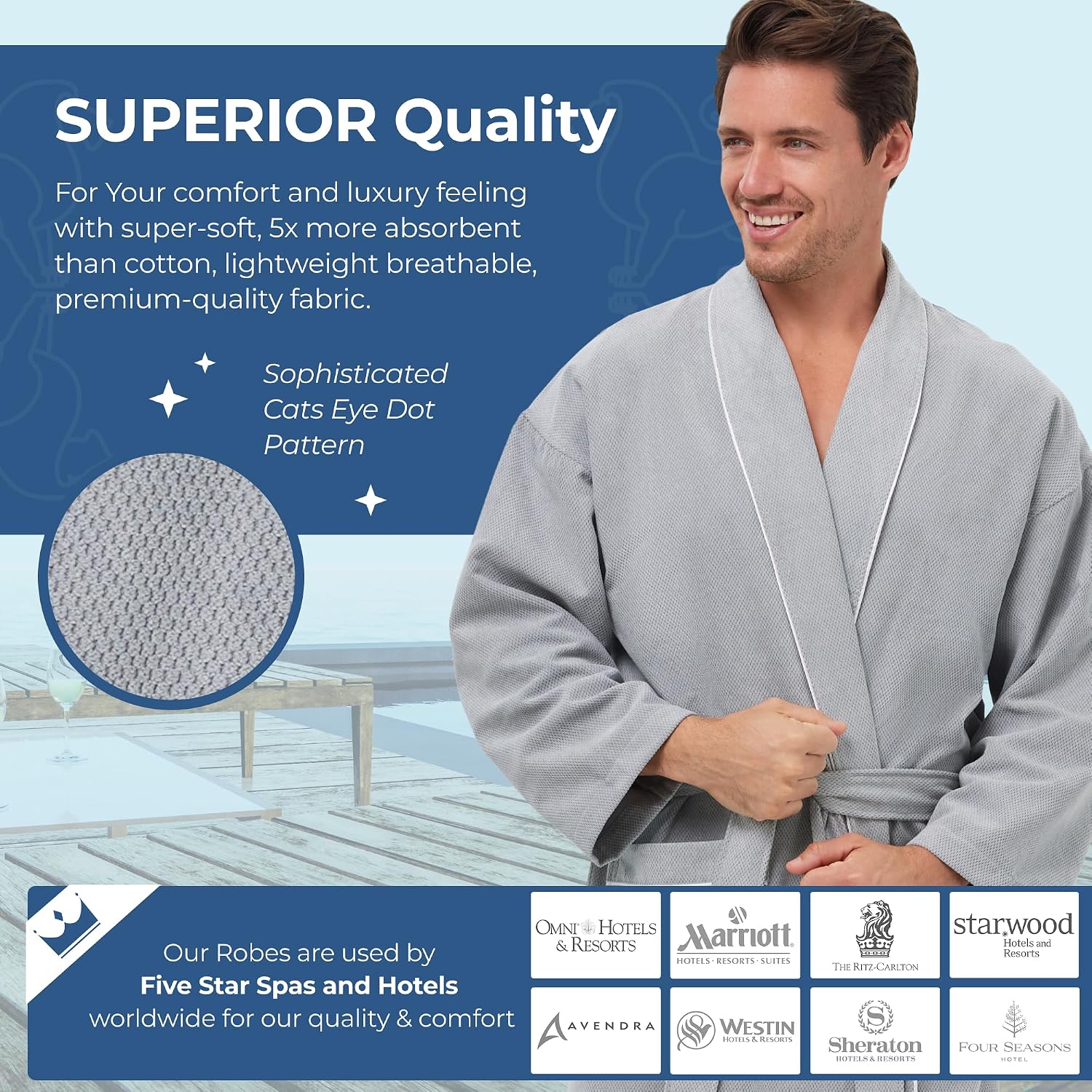 MONARCH Chamois Microfiber Shawl Hotel Robe - Lightweight Absorbent Soft Spa Bathrobe in Cypress