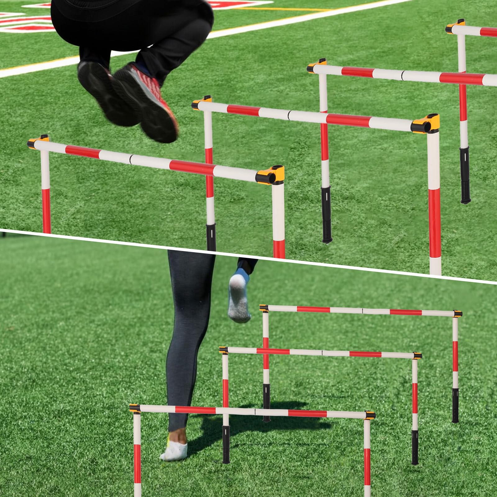 Set di Pali per Allenamento di Agilità Multifunzionale per Calcio Include 6 Pali per Agilità da Calcio, 3 Bastoni Orizzontali Regolabili, 6 Fibbie e 1 Borsa da Trasporto.