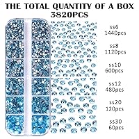 Vista 4 de 3820 diamantes de imitación para arte de uñas, cristales de cristal de 6 tamaños (ss6-ss30), gemas para uñas con parte trasera plana