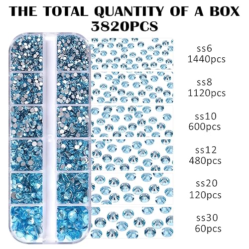 Vista 94 de 3820Pcs Light Green Flatback Rhinestones for Bedazzling, 2-6.5mm Small Rhinestones Diamonds Kit, Flat Back Crystals Gems for Nail Art and Crafts