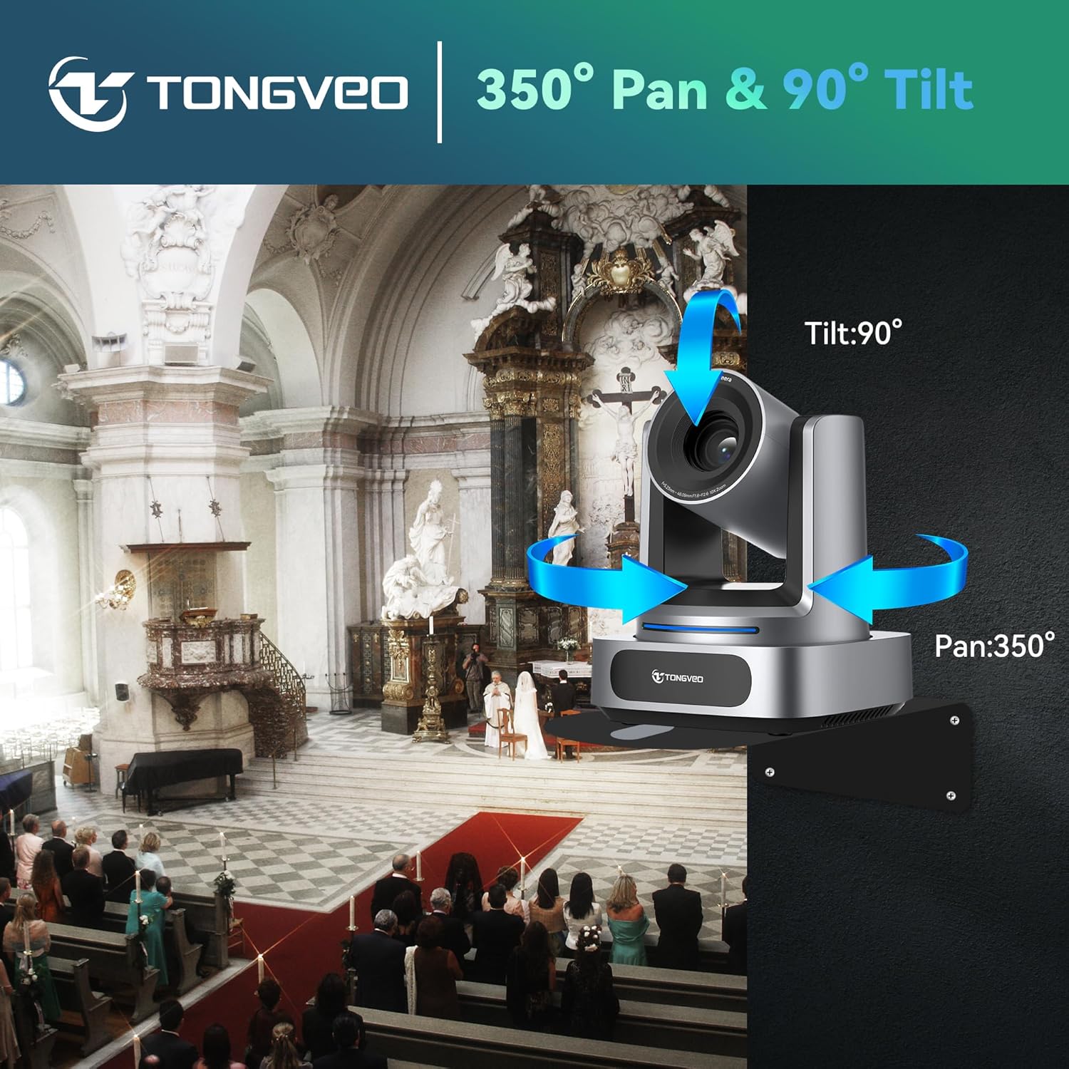 TONGVEO AI 4K PTZ Camera with Auto Tracking, 10X Optical Zoom Video Conferencing Camera, HDMI & USB 3.0 Plug and Play Webcam for Zoom, Teams, Church Worship, Live Streaming, Education