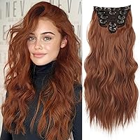 Vista 9 de NAYOO Extensiones de cabello con clip, de 20 pulgadas, largo, ondulado, rizado, rubio ceniza, extensiones de cabello sintético de cabeza completa