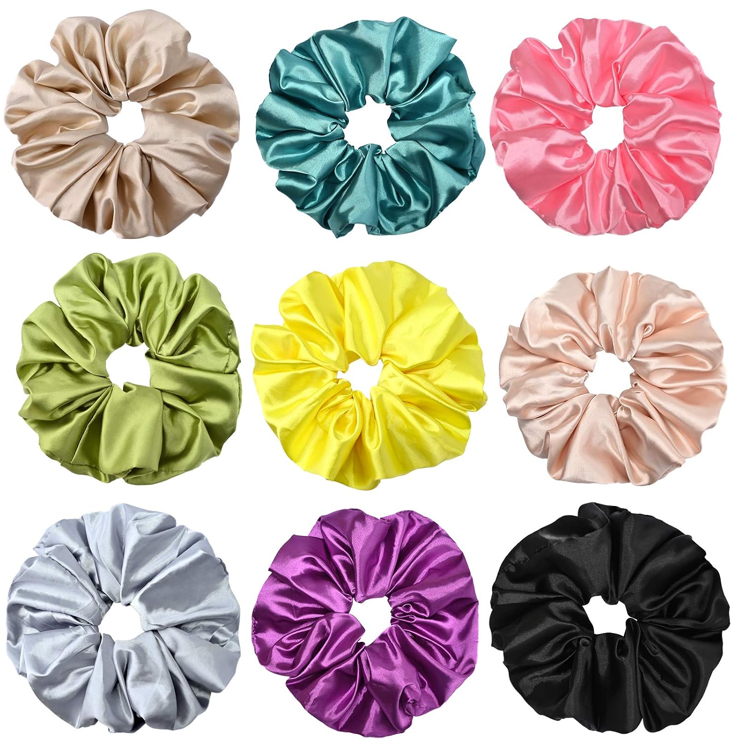 9 Packs Big Scrunchies for Hair Silk Hair Scrunchies for Women and Girl Oversize Elastic Hair Ties Solid Color Large Scrunchies Ponytail Holder Scrunchies Ropes Bobbles Hair Accessories