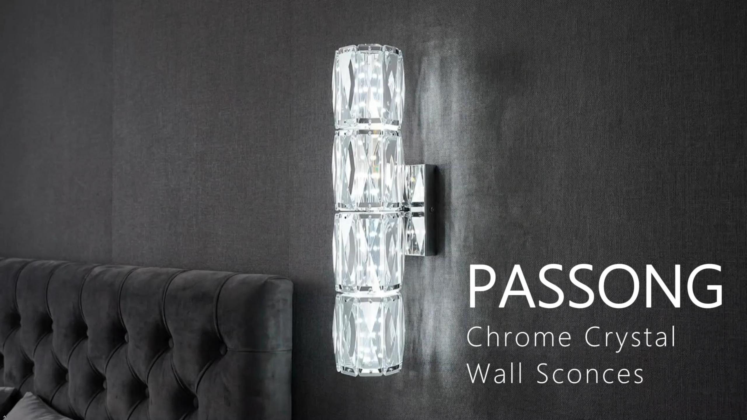 Image of Crystal Wall Sconce Dimmable LED with Remote for Bedroom Bathroom | Hardwired, 2700K-6000K Tunable, K9 Crystal, Chrome Modern Vanity Lighting for Stairway Hallway Bedside