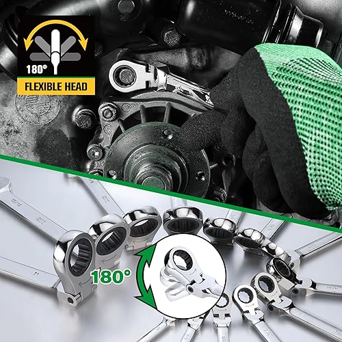 Miniatura 5 de SK Juego de llaves de trinquete de cabeza flexible, juego de llaves combinadas, 25 piezas, SAE 14 a 1 pulgada, métricas de 8 a 0.748 in, 72 dientes,